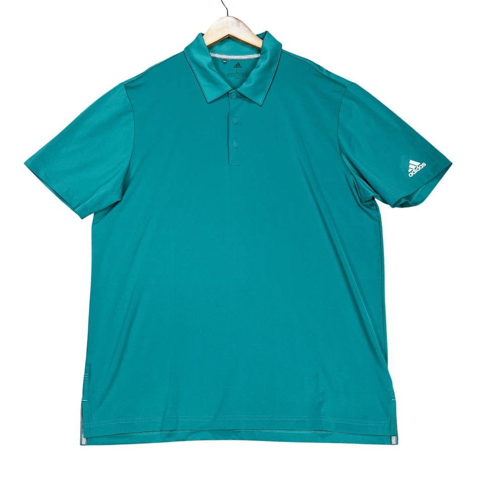 Adidas Polo Shirt Mens Large Teal Short Sleeve Performance Stretch 3-Button EUC